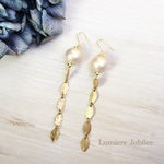 コットンパールリーフロングピアス/イヤリング/ノンホールピアス