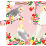 【okame-cafe 様  オーダー分】オカメインコinお花畑！ Android対応　手帳型ケース/スマホケース
