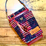 女性らしいピンクとワインレッドのスマホポーチ   Lサイズ