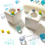 ２コセット♪ ”ちゃぷちゃぷ アヒルちゃんが泳ぐ” 陶器のキュービック 歯ブラシスタンド/ペンスタンド＊再販×10