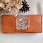 ◎長財布◎ヴィンテージ ファブリック レディース レザー革 財布〔camel Aqua〕