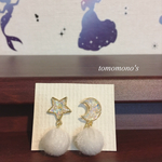 mi様専用☆月星とポンポンファーのアシンメトリーピアス