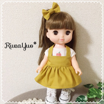 マスタードカラーのエプロンスカート*りんごTシャツ*ヘアゴム*ソランちゃん*メルちゃん*