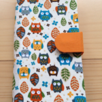 24)【送料込】iPhone手帳型ケース(オレンジ・フクロウ柄)