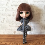 再販！ブライス リカちゃんサイズ デニム風2段ワンピース グレー