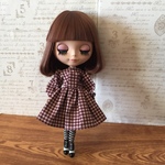 ブライス リカちゃん サイズ ふんわりワンピース ピンクチェック