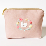 【再販7】おひるねウサギの刺繍リネンファスナーポーチ