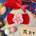 桜＊めでたいリボンのベビーヘアクリップ♡桜の花 お花見、お出掛け、お食い初めに
