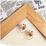 【再販12】コットンパールと四角フレームのビジューピアス＊ライトピンク＊