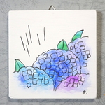 ❪送料無料❫058st しとしと雨とアジサイ　透明水彩風　梅雨　風景　紫陽花　あじさい　ハンドメイド　インテリア　パネル　絵　季節　日本　癒やし　青　紫　緑