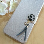 F51）iPhone★ドット柄ハラコと大人タッセルのiPhoneケース