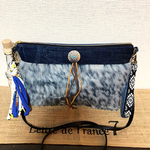 ファー×デニムリメイク、パッチワーク、ショルダーバッグ、デニム、コンチョ付き