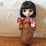 ブライス リカちゃん サイズ 袴セット 赤xむら染め茶