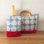＊ 入園入学準備に♪ サークルフラワーのレッスンバッグと上履き入れ スモーキーブルー＊