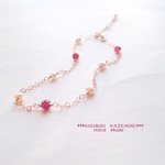 14KGFブレスレット◆Chain and beads◆宝石質ロードライトガーネット＆淡水ベビーパール