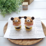 【受注制作】[ 羊毛フェルトのパン屋さん ] 本物みたいにフワフワ　クマパンベーコン ハンバーガー (ミニサイズ)