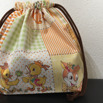 入園入学☆パッチ風レトロアニマル柄巾着☆お弁当袋