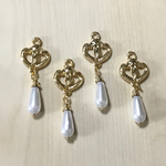 GOLD PEARL HEART DROP CHARM BEADS