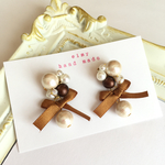 ゆらゆらリボンコットンパールビジュー(ブラウン)♡送料込み