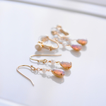 Vintage「ピンクオパールミックス雫×小粒淡水パール」ピアス、イヤリング、14kgf