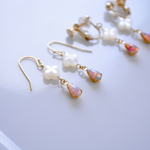Vintage「ピンクオパールミックス雫×シェルフラワー」ピアス、イヤリング、14kgf