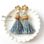 《pierce》【blue】フラワー × タッセル  ピアス