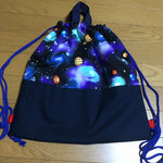      宇宙柄 大きめ 手持ち巾着袋 ナップサック 男の子 体操着やお着替え袋 