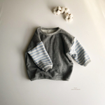 裏起毛お袖切り替えオーバートップス 80 ブルー×グレー cream