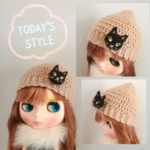 ブライスアウトフィット　ニット帽　黒猫ブローチ付き
