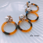 ビジュー×べっ甲風ピアス