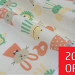 【20％OFF SALE】110×43cm｜Wガーゼカットクロス｜フレンドリーアニマル（OR系）｜コットン 綿