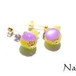 二色飴玉のピアス　紫×黄緑　イヤリング可＊