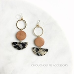 wood×sick half side long earring