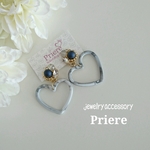＊大人のハートビジュー＊2way＊ネイビー(ピアス・イヤリング・チタンピアス)