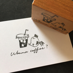 ニワトリとアイスコーヒーのはんこ ゴム版はんこ