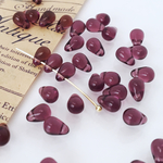 40個＊輸入＊チェコビーズ＊ドロップ＊横穴（6×4mm）アメシスト