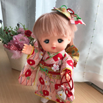メルちゃんの着物セット*ピンクに椿