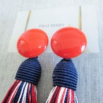 レッドカボション&トリコロールタッセル2wayピアス/大ぶりヴィンテージピアス赤