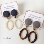 フェイクレザー カボション×リングパーツピアス/イヤリング