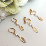 淡水パール×羽チャーム　イヤリング・ピアス