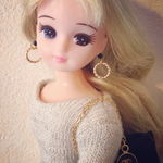  黒ビーズ付きフープピアス（リカちゃん用）