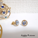 青色押し花の一粒ピアス