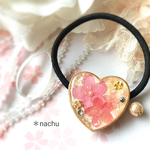 春＊桜とガラスパールのハートヘアゴム