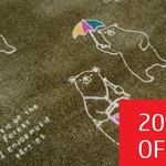 【20％OFF SALE】【オックス生地】パラソルくまさん｜デニム風（KH)/きゅるる コレクション 50cm単位 綿 布