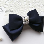 navyblue&white＊上品リボンバレッタ