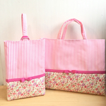 《hanamiki様オーダー品》花柄×ピンクストライプ♡リボンレッスンセット【入園・入学】