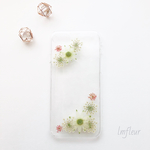 フランネルフラワーとレースフラワーのiPhoneケース /押し花ケース 〈iPhoneX/iPhone8/iPhone7/iPhone6s/iPhone6対応〉