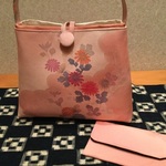 ワンハンドル バック.袱紗ﾎﾟｰﾁ付★ かわいい ピンクのお花文様 雲取り ★