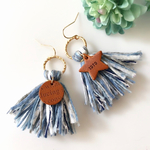 デニム × レザー  タッセルピアス♡ショート