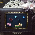 北欧お花刺繍・馬革×帆布のカード・名刺ケース。